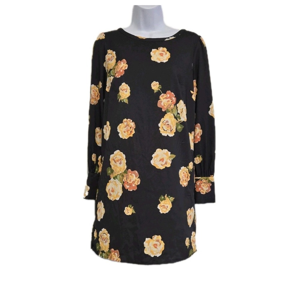 Loft Women's Long Sleeve Knee Length Shift Dress‎ Button Cuffs Floral Print XS